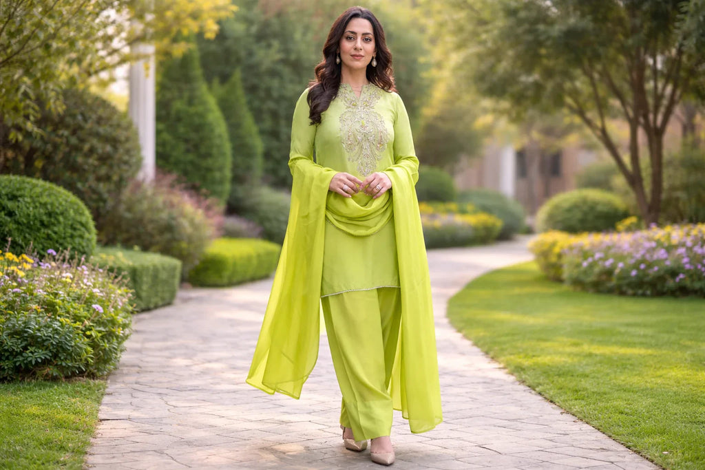 Lime Green Pashmina Suit for Women – Elegant Winter Fashion Guide