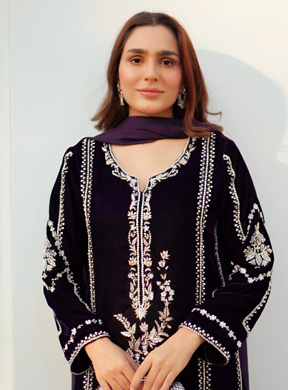 Midnight Noir Handworked Velvet Ensemble